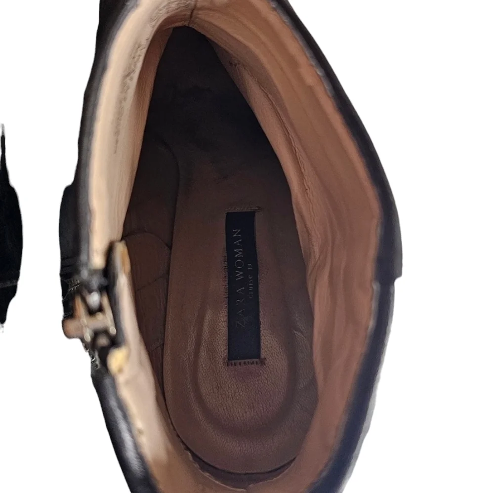 Zara black Studded Women's bootie Shoes 3.5" Chunk Heel Zipper Closure EU 39 - Picture 8 of 13